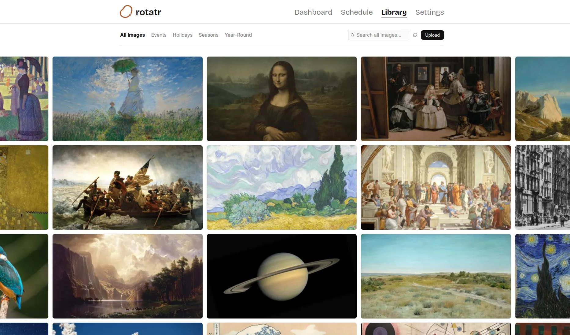 Rotatr image library, browsable by All Images, Events, Holidays, Seasons, and Year-Round.